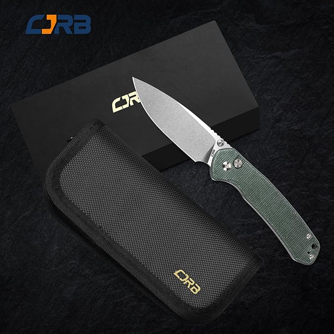 CJRB CUTLERY Pocket Knife Pyrite (J1925L) Button Lock EDC Large Foldable Knife AR-RPM9 Steel Blade and Green Micarta Handle Pink Outdoor for Women Men for Gifts
