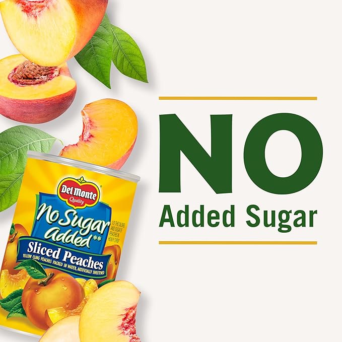DEL MONTE No Sugar Added Yellow Cling Sliced Peaches, Canned Fruit, 6-Pack, 14.5 oz Can