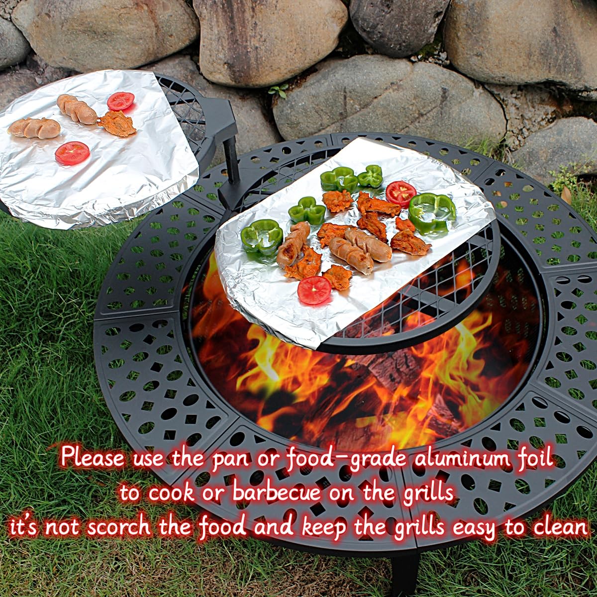 OutVue 36 Inch Fire Pit with 2 Grills,Wood Burning Fire Pits for Outside