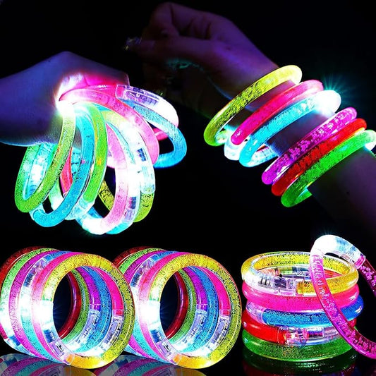 24Pcs Glow in the Dark Party Supplies for Kids/Adults, Flashing Light up Toys LED Bracelets Halloween Glow Sticks, Mardi Gras Party Favors Carnival Birthday Concert Gifts Accessory