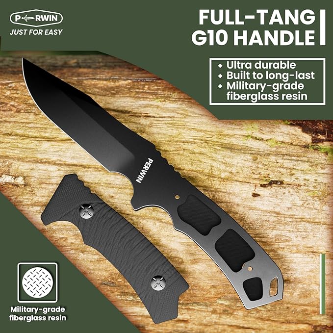 Bushcraft Survival Knife - Outdoor Camping Hunting Fixed Blade With D2 Steel and G10 Handle for EDC, Sheath Included - Collection Gift for Him