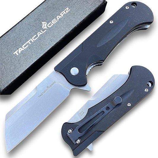 TACTICAL GEARZ Pocket Folding Knife for EDC, G10 Handle, Stonewashed D2 Steel Blade, Includes Sheath (Eros)