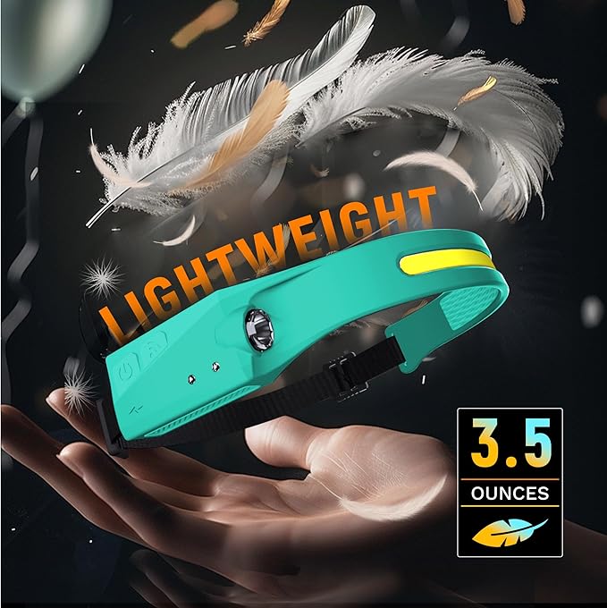 EGUKU Headlamp Rechargeable, Rechargeable LED Headlamps 1200Lumens 2 COB 230°Wide Beam Headlight with Motion Sensor Bright 5 Modes Lightweight Waterproof Head Lamp for Outdoor Running, Camping Hiking