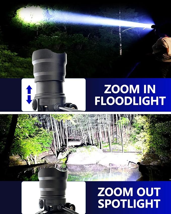Headlamp Rechargeable -120000LM Super Bright HeadLamp, 3Modes 40H Runtime LED Headlamp, Waterproof HeadLights for Forehead, 90° Adjustable & Zoomable Headlamps for Adults Camping Hiking Fishing