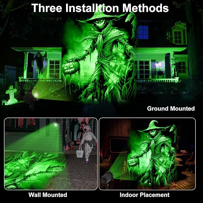 Treela Halloween Projector Lights Outdoor Dynamic Scary Scarecrow Lights Decoration Outside Indoor LED Landscape Lamp for Holiday Garden Supplies (Green)