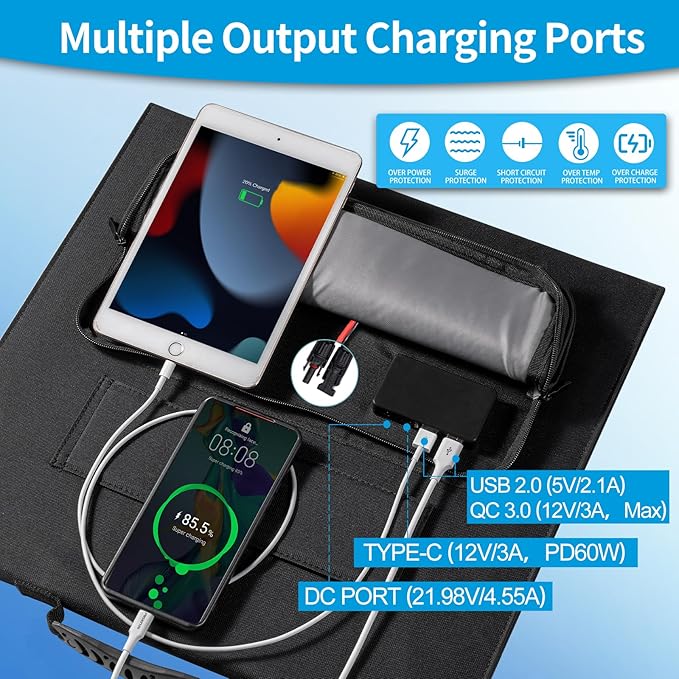 100W 12V Foldable Solar Panel ??Monocrystalline Portable Charger for Camping, Laptop & Smartphone with 5V USB & 18V DC Output