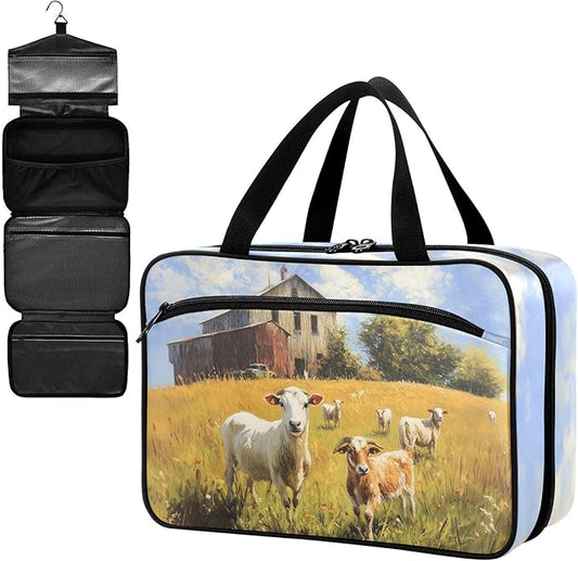 Fustylead Artistic Of Farm Lamb Oil Painting Empty Travel First Aid Bag Large Home Medication Bag with Zipper for Pills,Vitamin,Fish Oil,Supplements for Women and Men