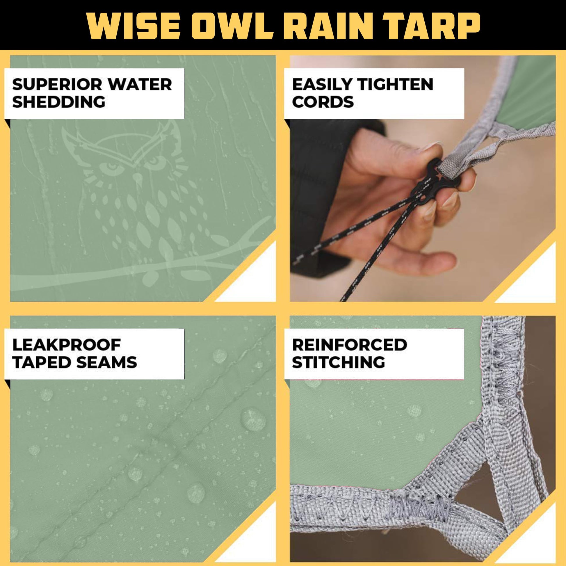 Wise Owl Outfitters Hammock Rain Fly – Waterproof Camping Tarp Cover with Tent Stakes & Carry Bag