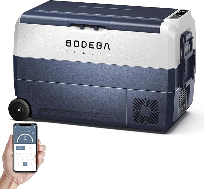 BODEGACOOLER 12 Volt Car Refrigerator,53Quart RV Fridge APP Control, Portable Car Freezer, (50L) -4℉-68℉ RV Electric Compressor Cooler 12/24V DC and 100-240V AC for Outdoor,Camping,Travel,Road Trip