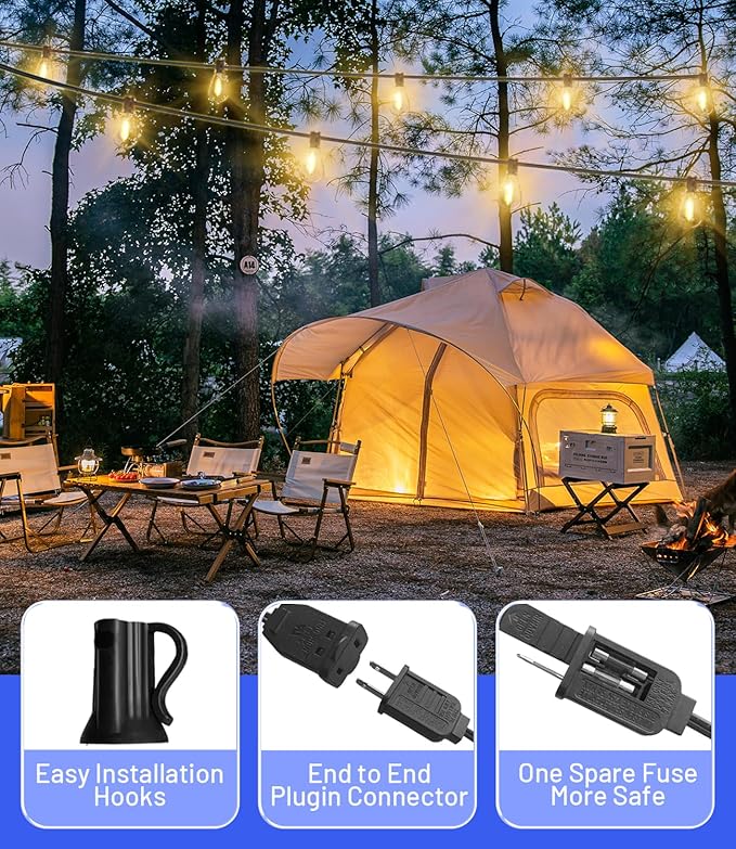 Tenmiro 60FT Outdoor String Lights, Waterproof 16+1 Edison Shatterproof Bulbs Led Outside Patio Lights for Porch Deck Garden Backyard Balcony Wedding Party Decor