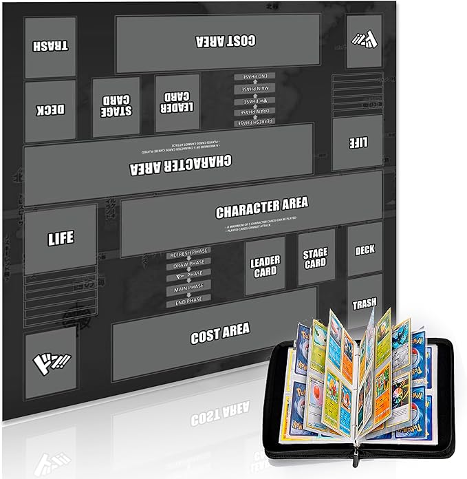 Playmat for One Piece Card Game for Two Players, 24x24 inches, with 4-Pocket Card Binder Set and 400+ Card Capacity (Black)