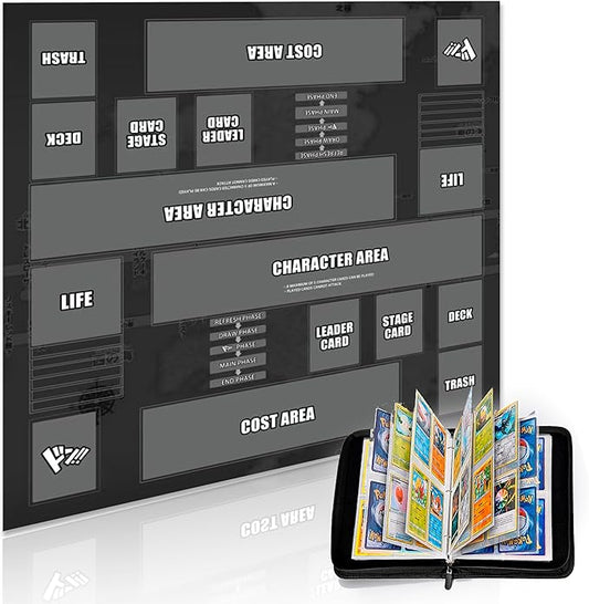 Playmat for One Piece Card Game for Two Players, 24x24 inches, with 4-Pocket Card Binder Set and 400+ Card Capacity (Black)