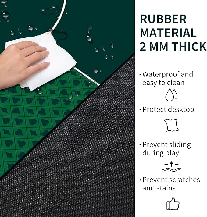 nuveti 24/31/39/47/55/63 inch Square Foldable 6-Player Texas Poker Card Tabletop Layout Portable Anti-Slip Rubber Board Game Mat Texas Hold'em Poker Mat for Family Game, Casino, Party