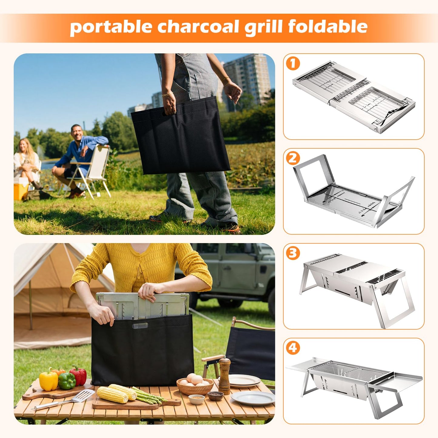 Small Portable Folding Charcoal BBQ Grill for Camping Picnic Garden Terrace