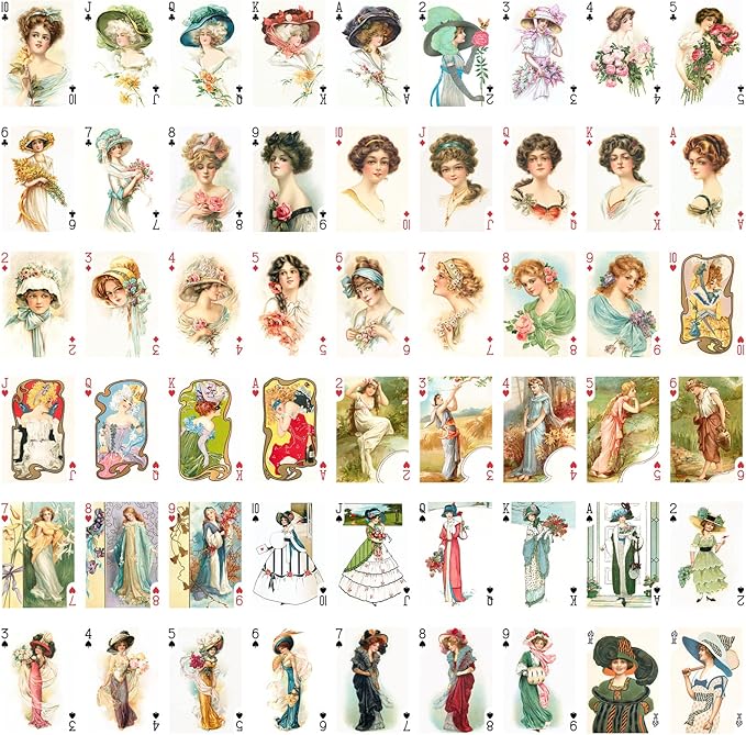 Beautiful Girls Playing Cards (Poker Deck 54 Cards All Different) Vintage Lovely Beautyful Girls Portrait Art Nouveau Posters