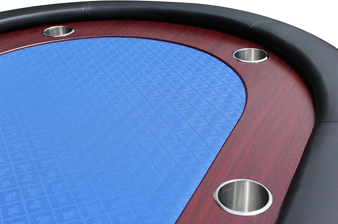 Poker Table 96 inches Light Series for 10 Player Games with Cup Holders Wooden Racetrack Felt Foldable Legs, Blue