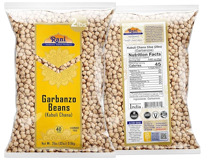 Rani Garbanzo Beans (Kabuli Chana) 32oz (2lbs) 908g ~ All Natural | Vegan | Gluten Friendly | NON-GMO | Kosher | Indian Origin