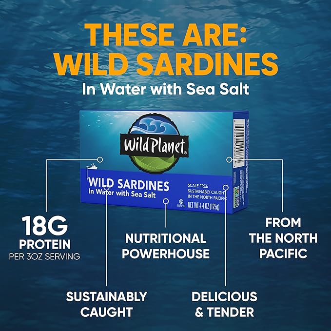 Wild Planet Wild Sardines in Water with Sea Salt, Tinned Fish, Non-GMO, Sustainable 4.4 Ounce (Pack of 12)