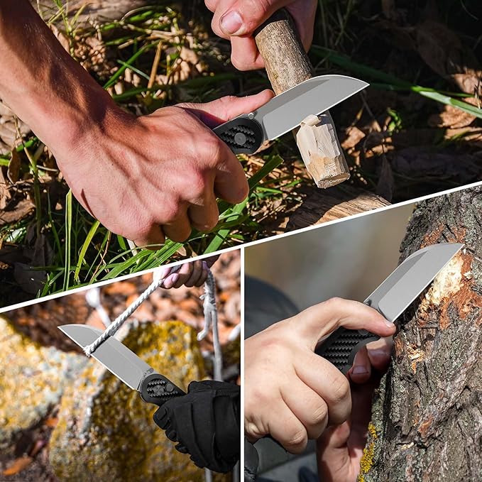 FINTISO Pocket Knife, 3" S35VN Blade EDC Knife with Carbon Fiber Handle, Folding Knife with Pocket Clip for Outdoor Camping, Hunting, Hiking, Survival, Parrot Series