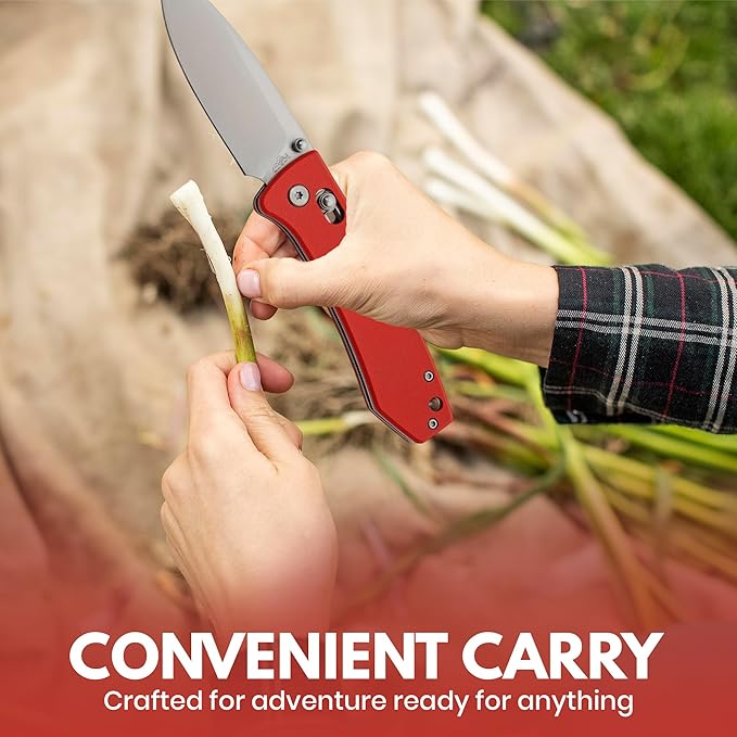 Rite Edge Premium Folding Pocket Knife 4.25" With Stainless Steel Blade, G10 Handle, Belt Clip - Camping Outdoor Utility Folder, Father's Day Gift - Red