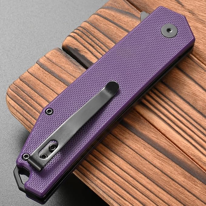 FF18 Folding Pocket Knife,AUS-8 Steel Blade G10 Handle EDC Tool Knife for Outdoor Survival,Camping,Hiking,Hunting (Purple)