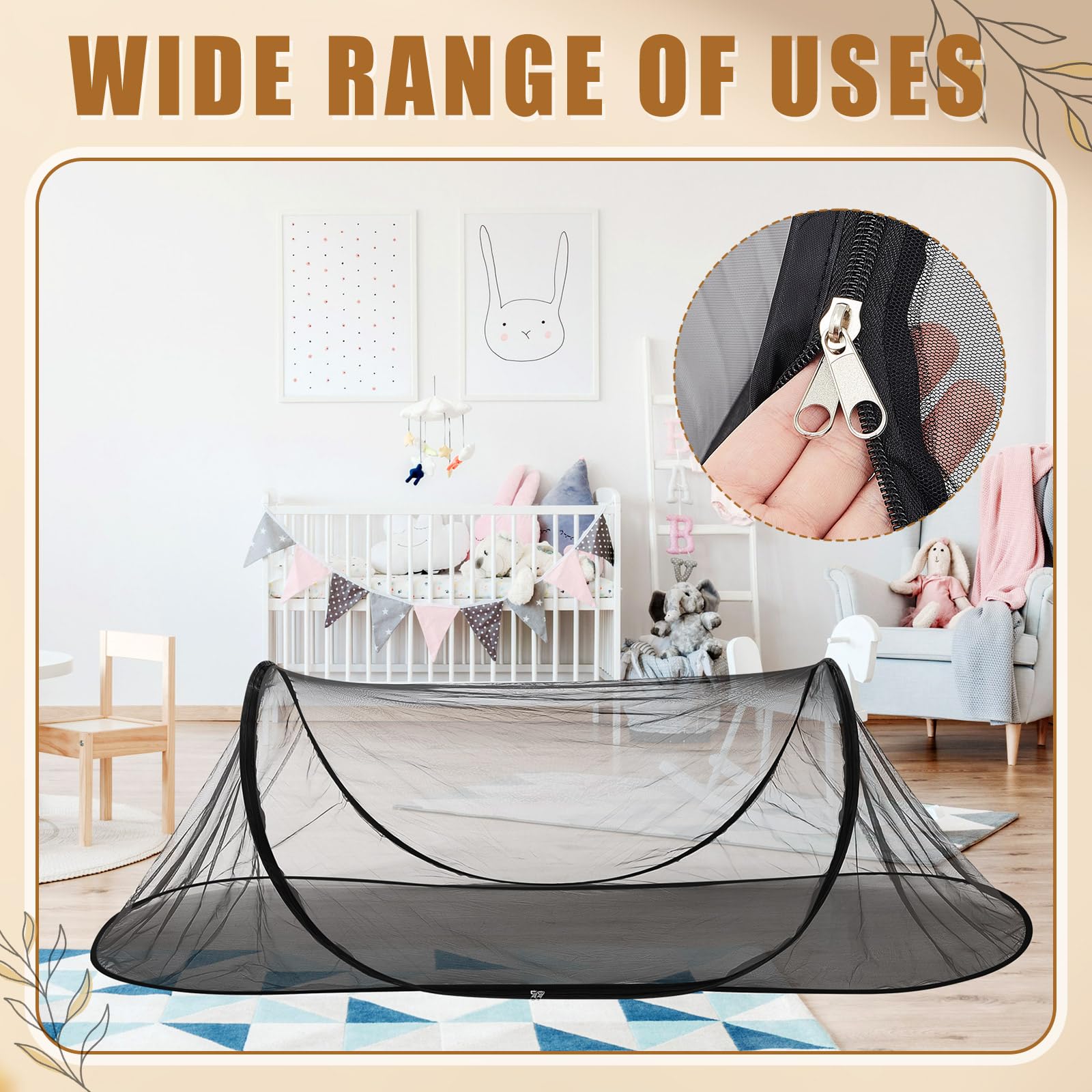 Vincreem 2 Pcs Mosquito Netting for Camping Bed 78 * 31 * 22 Inch, Black