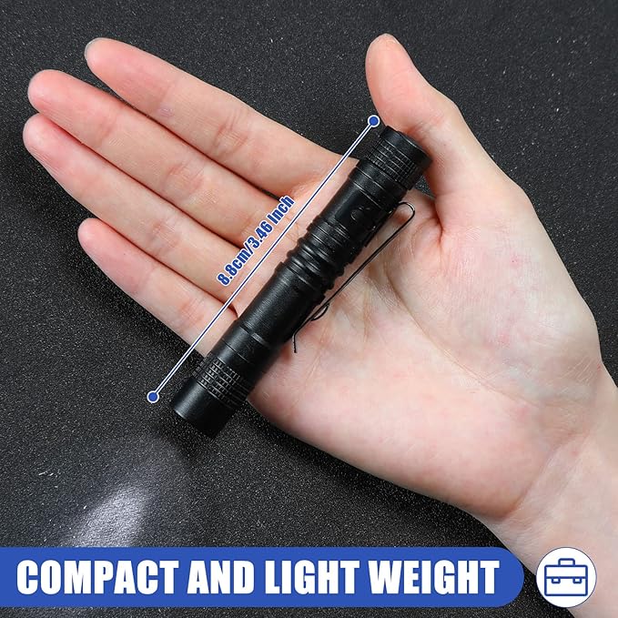 Hortsun 10 Pcs Mini Flashlight Bulk LED Pen with Pocket Small Flashlight with Clip for Outdoor Father's Day Gift for Men(3.54 Inch,Black)