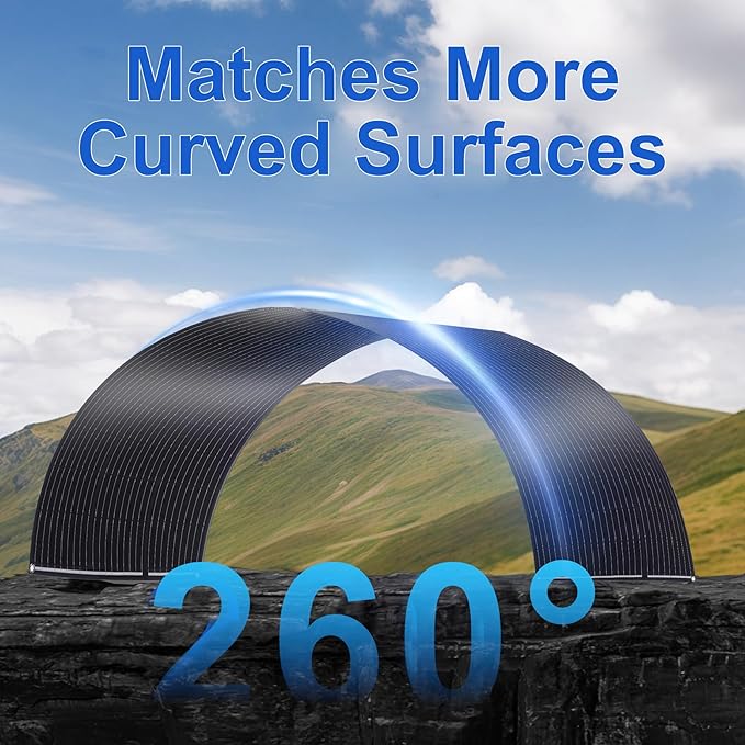 400W Semi-Flexible Solar Panel 12V Monocrystalline Ultra-Flexible Bendable Mono Off-Grid Charger for Marine RV Cabin Van Car Boat Curve Surfaces
