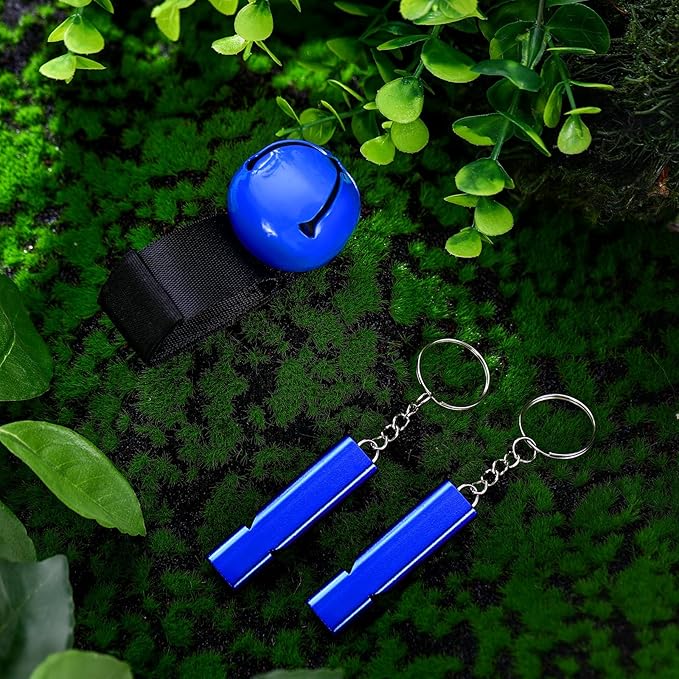 4 Sets Bear Bells with Whistle for Hiker, Loud Bear Bell with Emergency Whistle, Bear Bells for Hiking, Outdoor Camping, Survival, Biking, Fishing, Climbing, Hunting, Pet Tracker