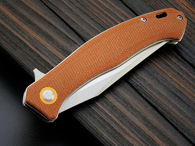 Sitivien ST112 Folding Knife, D2 Blade and Micarta Handle EDC Tool Knife with Pocket Clip for Outdoor Camping Hiking Survival(Brown)