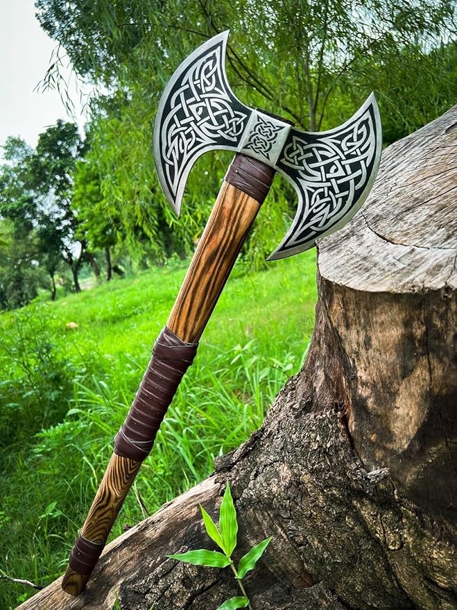 Dark WARRIOR Handmade Double Head Berserker Axe, Large Norse Double Blade, Hand Forged Steel, Forest Hewing Broad Hunting Dane