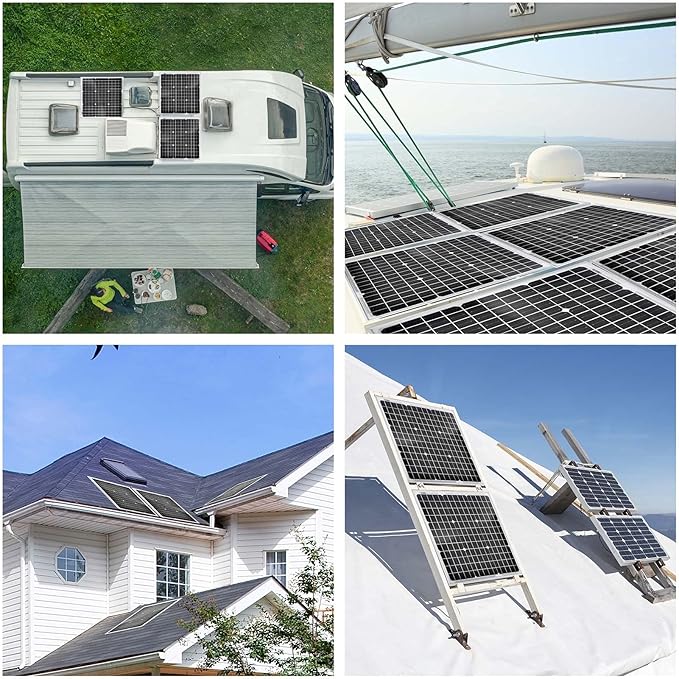50 Watt 12 Volt Monocrystalline Solar Panel Kit, with 30A 12V/24V PWM Charge Controller for Outdoor RV Boat Trailer Camper Marine Off-Grid Home (50 Watt with Accessories)