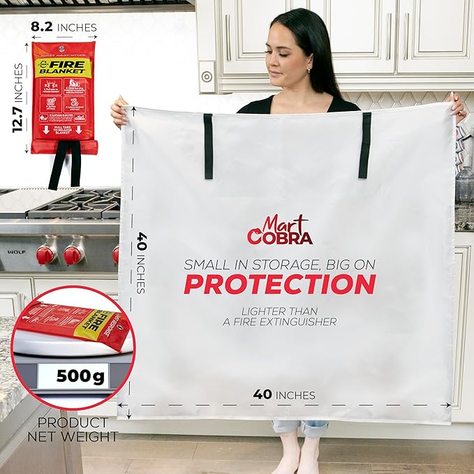 Mart Cobra Emergency Fire Blanket for Home and Kitchen - 4 Pack - Fire Blankets Emergency for Home Safety 40??x 40??- Suppression Shield Retardant Extinguisher Fiberglass Welding Fireproof Cloth Towel