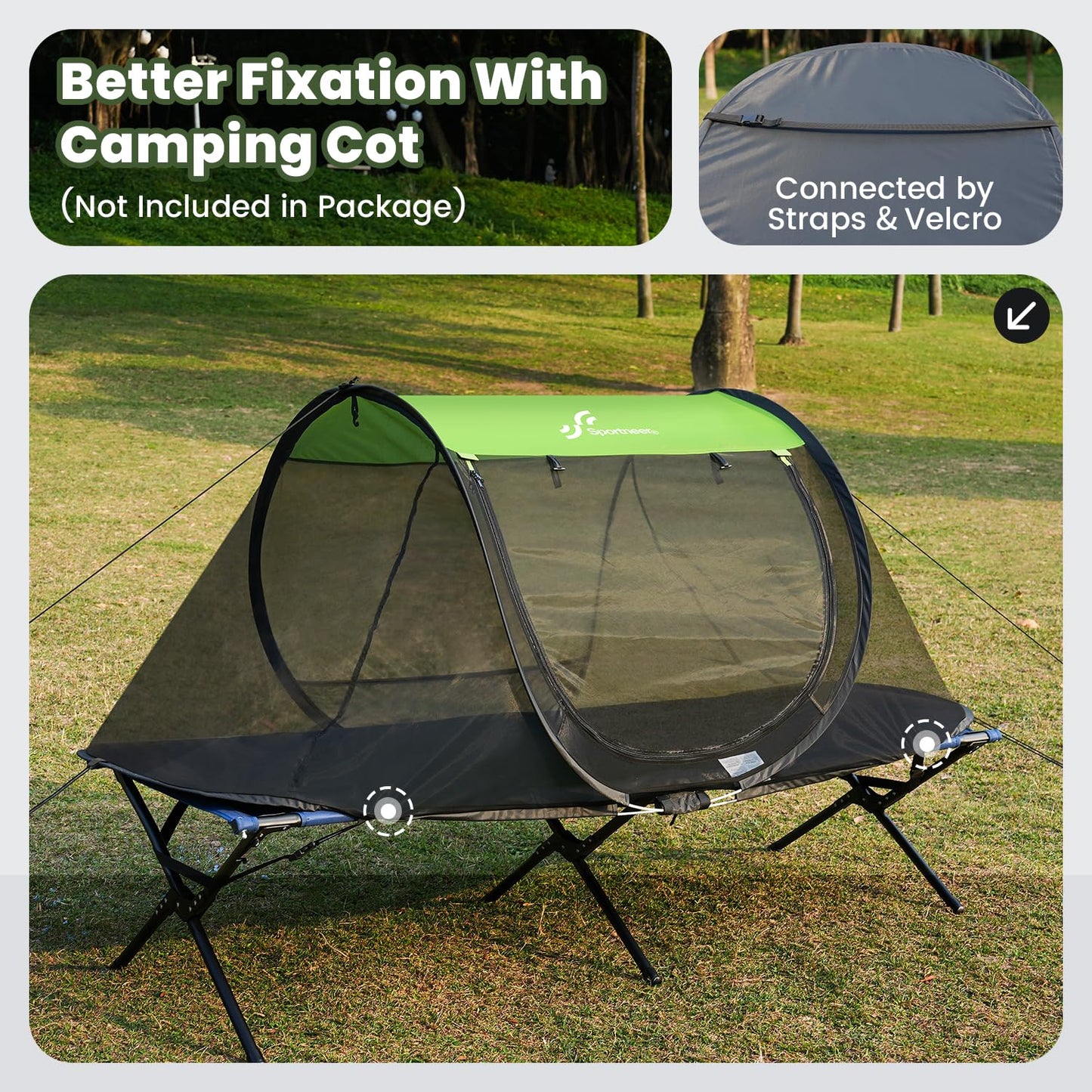 Sportneer Pop-Up Mosquito Net Tent, Instant Setup Camping Shelter for Cot or Ground, Breathable