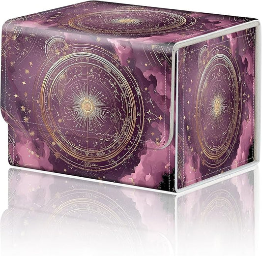 Card Game Storage Box TCG Deck Box MTG Card Box Organizer Trading Card Case Commander Deck Box TCG Card Storage Box Magnetic Closure Creative Pattern Up to 200 Cards, Purple Constellation Compass