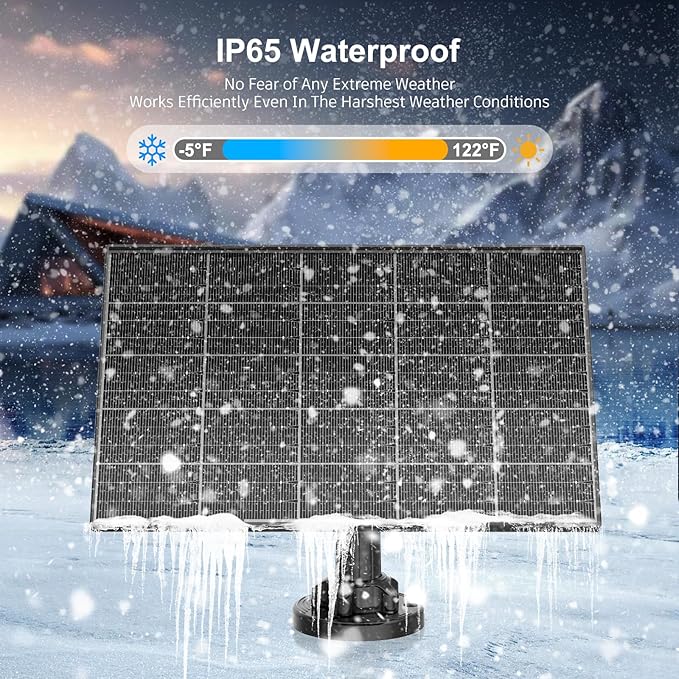 8W Solar Panel for Security Camera, Micro USB & USB-C Port Security Camera Solar Panel, IP65 Waterproof & 9.8FT Cable & High Conversion Rates Solar Panels for Cameras with Rechargeable Battery