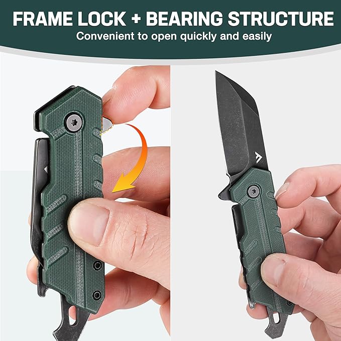 FLISSA Folding Knife, 4" Small Pocket Knife with Bottle Opener and Slotted Screwdriver, Dual Craftsman Handle, EDC Pocket Knife for Hunting, Survival, Camping and Outdoor Activities