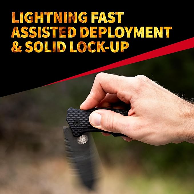 Off-Grid Knives - Rapid Fire Viper, Assisted Tanto Blade, Hard Use Build, Tactical, Camping & Survival EDC, Cryo D2 Steel, Blackwash, G10 Scales, Deep Pocket Carry (Blackout)