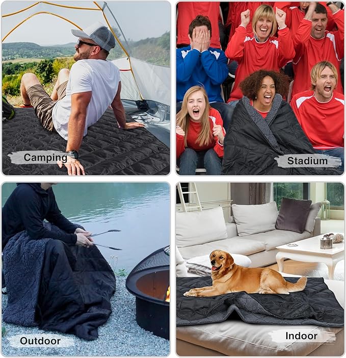 REDCAMP Large Camping Blanket with Sherpa Lining, Cold Weather Warm Outdoor Blanket Windproof for