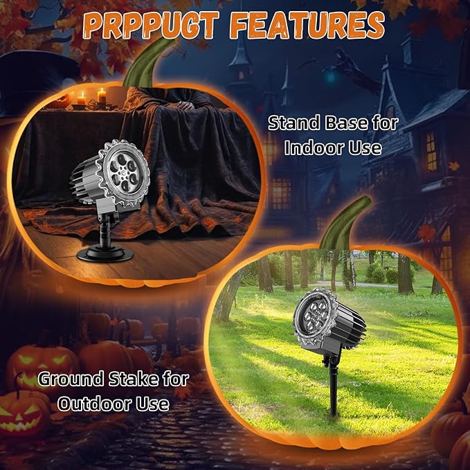 Halloween Projector Light, 3D Dynamic Skull Ghost Projector Decorations Lights, Waterproof Light for Halloween Party Yard Decor, Home Window Wall Decor (Plug in and Use Directly)