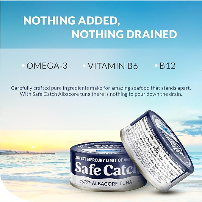 Safe Catch Wild Albacore Tuna Canned Low Mercury Can Tuna Fish Steak Gluten-Free Keto Food Non-GMO Kosher Paleo-Friendly High Protein Every Can Of Tuna Is Tested No Water Oil Tuna, Pack of 12 5oz