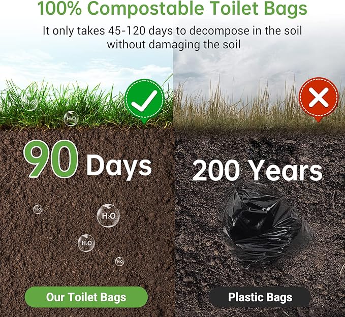 Portable Toilet Replacement Bags, 50 Count, 8 Gallon Capacity, Compostable, Leak-Proof, Durable, Versatile, and Compatible