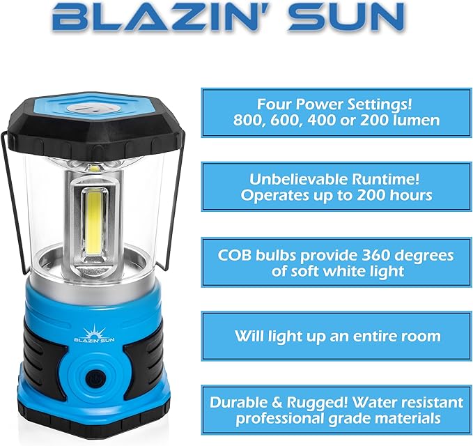 Blazin' Sun 800 | Brightest Lanterns Battery Powered LED Camping and Emergency | Hurricane, Storm and Power Outages (Blue)