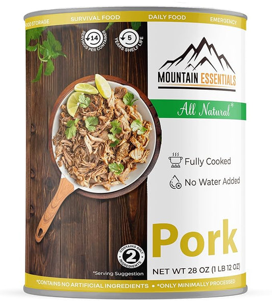 MOUNTAIN ESSENTIALS Canned Pork 28 Oz – Fully Cooked, Ready to Eat – Pantry Staple Canned Meat for Everyday Meals, Emergency Survival & Bulk Food Storage – 5-Year Shelf Life – Made in USA – 1 Pack