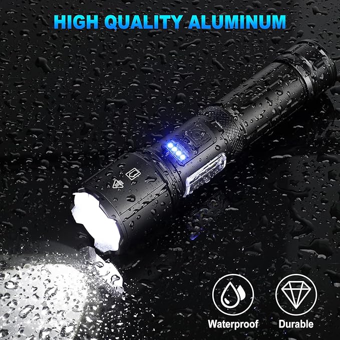 Rechargeable LED Flashlights High Lumens, 99,000 Lumens Super Bright Flashlight 7 Modes w/COB Work Light, Powerful Flash Light for Outdoor Emergency Hiking Camping