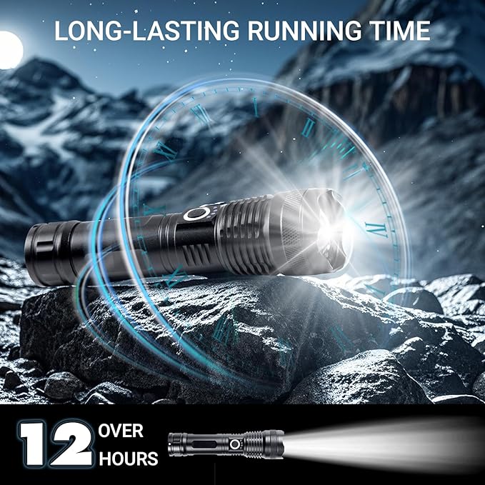 2-Pack Rechargeable LED Flashlight, High Lumen, Zoomable Tactical Flashlight with 5 Modes and 12 Hour Run Time, IPX6Waterproof, Great for Camping, Hiking, Emergencies and Home Use (2-Pack)