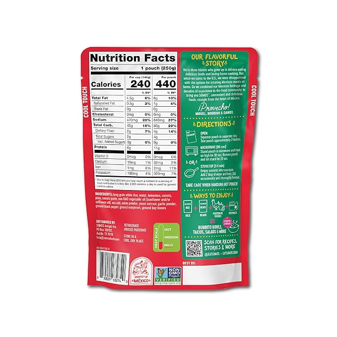 SOMOS Mexican Homestyle White Rice | Gluten Free, Non-GMO, Vegan & Microwavable Meals Ready to Eat - Delicious, Healthy & Convenient - Perfect for Burrito Bowls, Tostadas & More | 8.8 oz (Pack of 6)