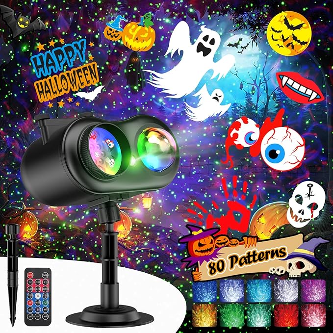 3-in-1 Halloween Projector Lights Outdoor, Anysun Brighter 80 HD Patterns Halloween Decor, 8-Pattern Ocean Wave Snowflake Starry Lights Show Christmas Projector Waterproof with Timer for House Party