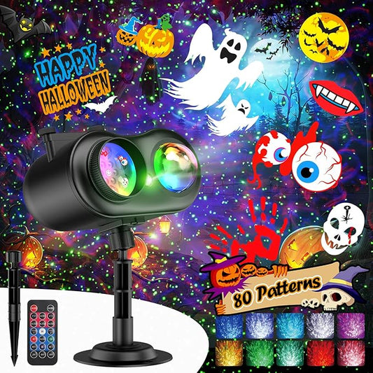 3-in-1 Halloween Projector Lights Outdoor, Anysun Brighter 80 HD Patterns Halloween Decor, 8-Pattern Ocean Wave Snowflake Starry Lights Show Christmas Projector Waterproof with Timer for House Party
