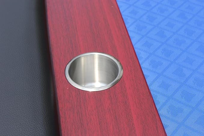 Poker Table 96 inches for 10 Players Casino Game with Wooden Texture Racetrack Luna Legs Cup Holders Blue Speed Cloth